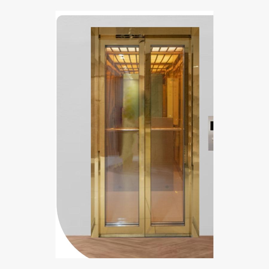 Gold-finish stainless steel centre-opening automatic door with a big-vision glass panel