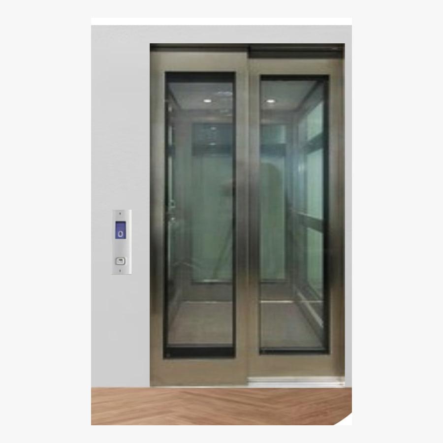 Stainless steel telescopic big-vision automatic door in a glazed landing entrance