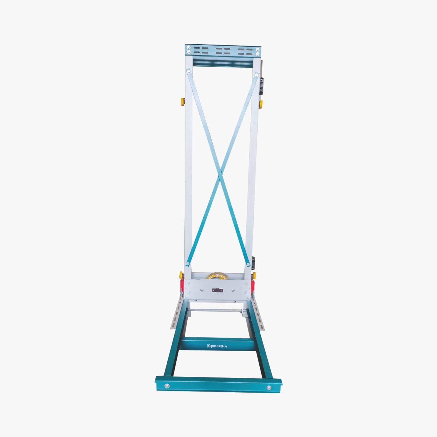 Cantilever safety set assembled on a cross-braced car sling with guide-rail brackets at the head